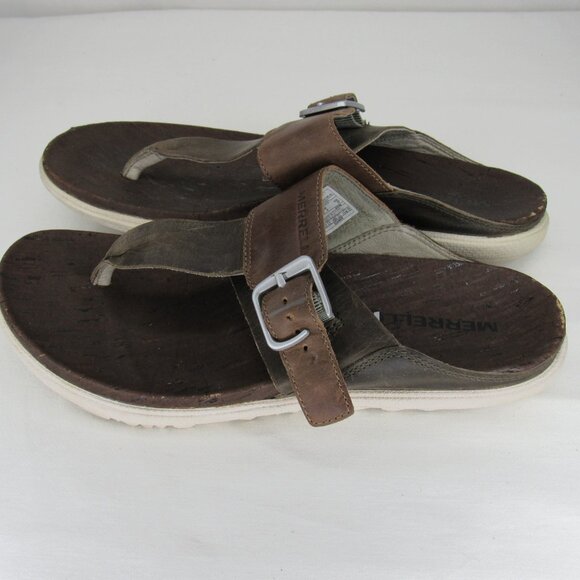 Merrell Brown Leather Flip Flop Buckle Sandal Women's 6 - Picture 3 of 9
